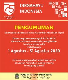 Memperingati HUT RI ke 75 Masyarakat Diminta Pasang Bendera Merah Putih Mulai Tanggal 1 Agustus