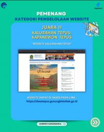 Tepus Meraih Juara II Ajang Kompetisi Digital Talent Award (DTA) Kategori Pengelolaan Website 